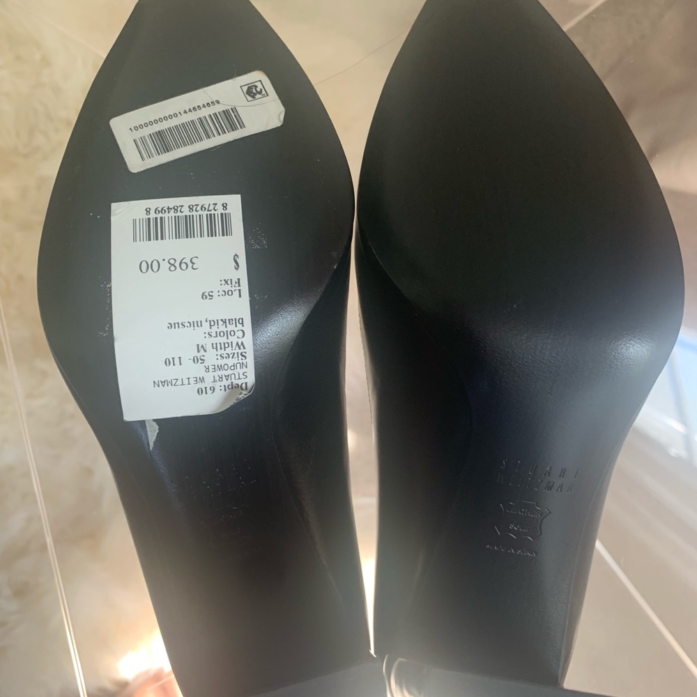 Stuart Weitzman Black Leather Pumps with Clear Block Heels - Picture 3 of 6